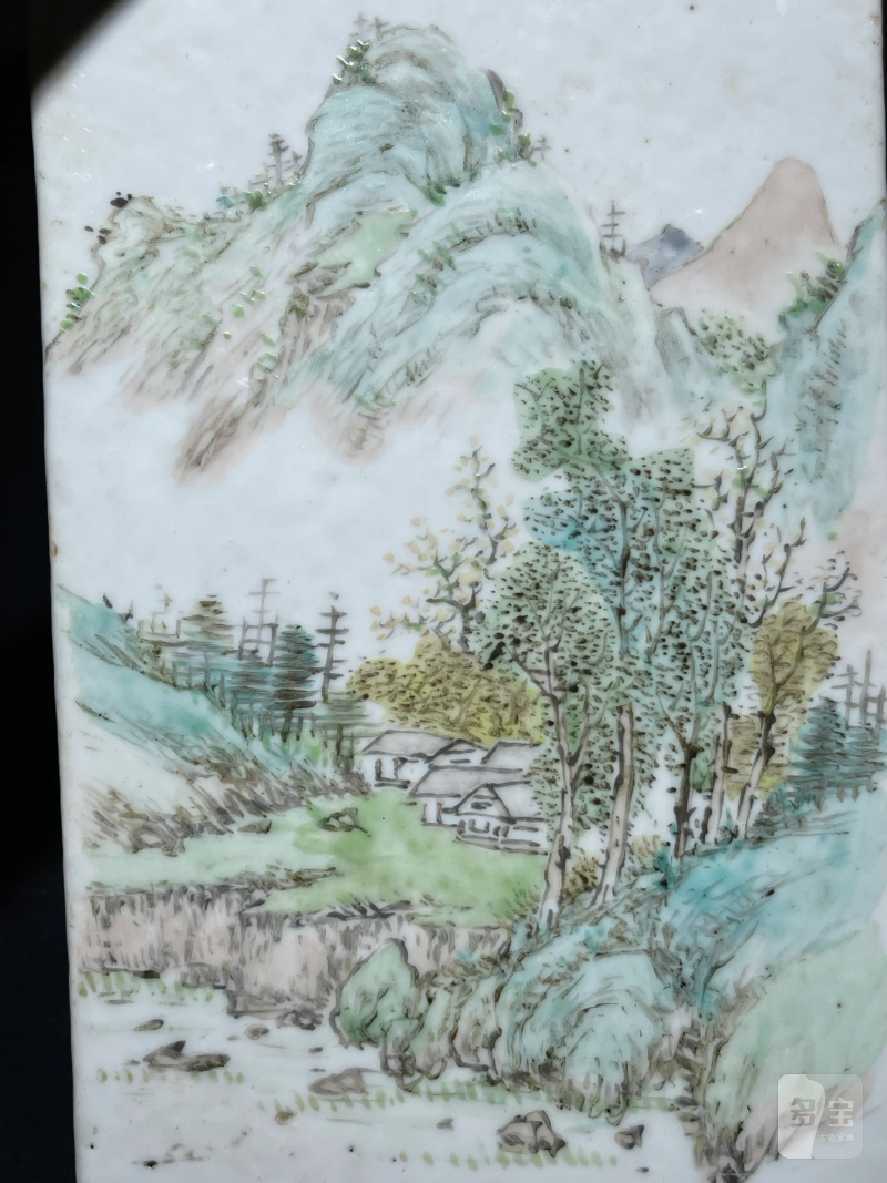 清晚期 浅绛彩山水花卉纹琮式瓶 - 图8